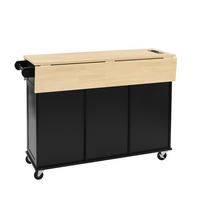KÜCHENINSEL 120/92/40-60-80 cm Schwarz/Natur aus MDF mit Klapptisch - Schwarz, Holzwerkstoff (80/92/120cm) - OKMYHOME