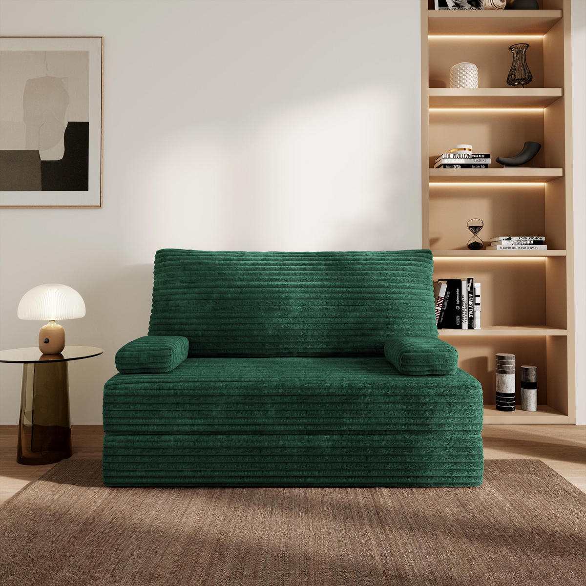 BETTSOFA LADIA aus Schaumstoff Cordstoff Grün Schlaffunktion - Grün, Textil (140/86/60cm) - MASSENO