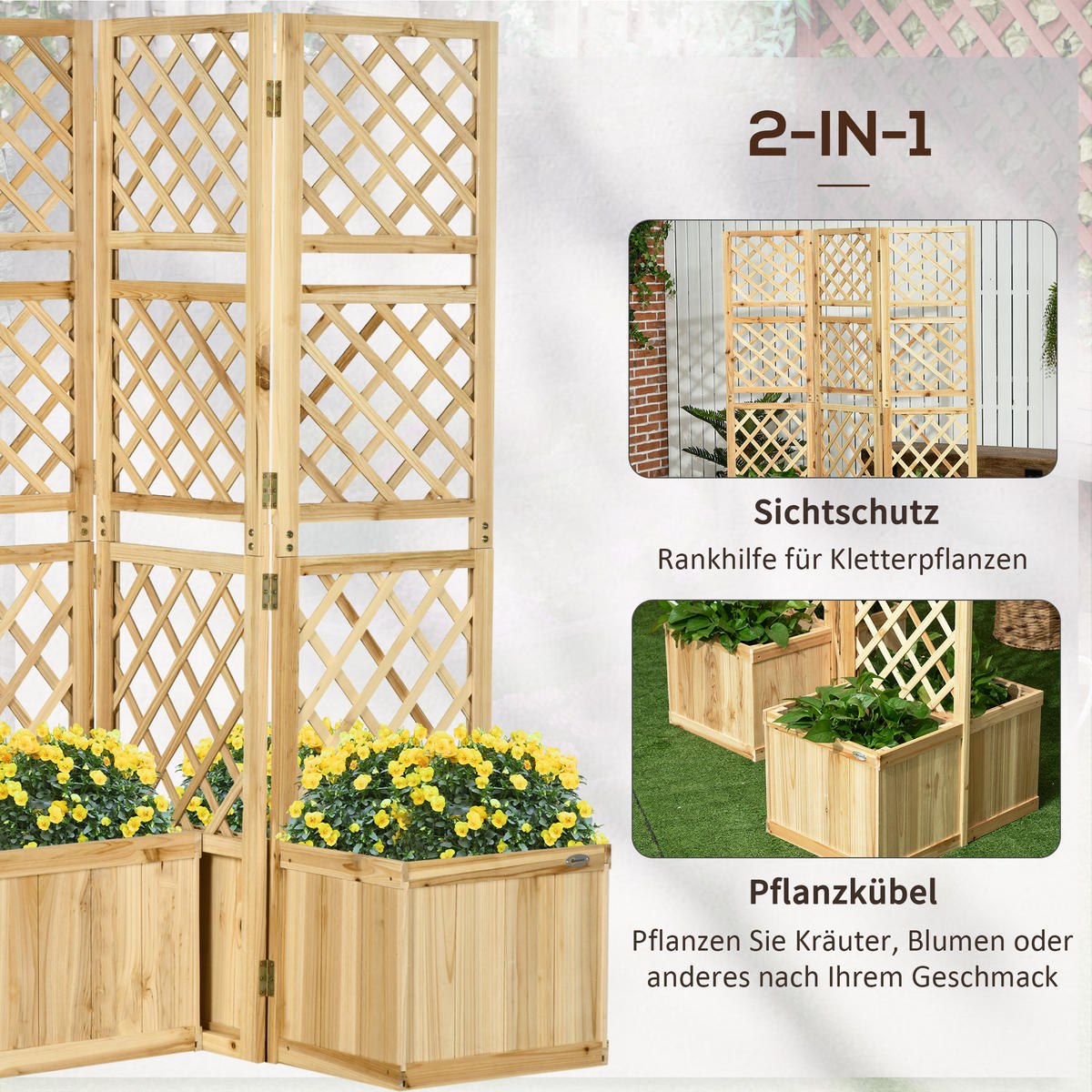 GARTENSICHTSCHUTZ, Tannenholz, Naturholz - Naturfarben, Holz (62/165cm) - Outsunny