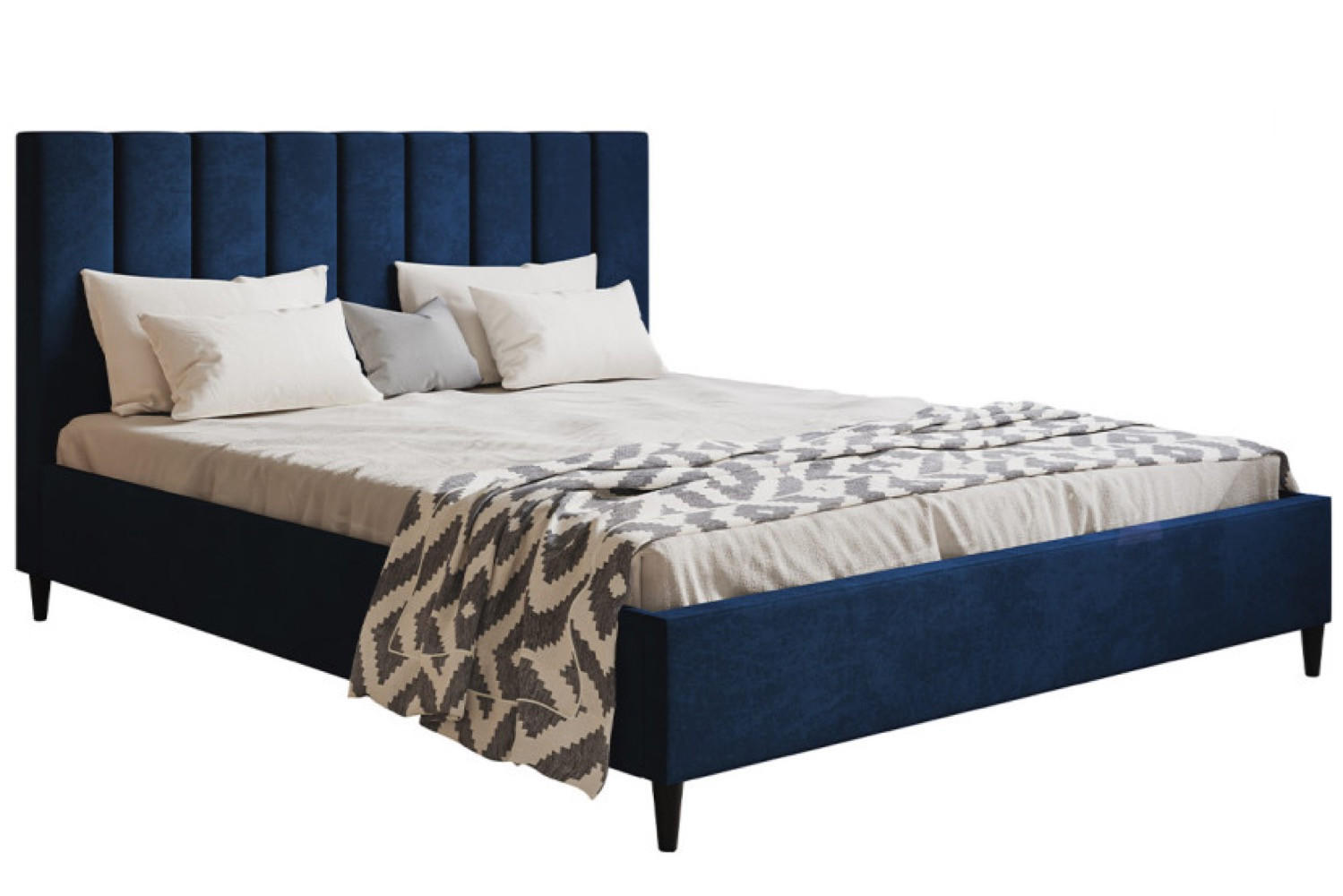 BETT Blau LUXO 2 Gepolstert Auf Holzbeinen 140x200 cm - Blau/Schwarz, Textil (140/200cm) - Sepro Meble