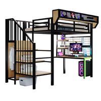 HOCHBETT 90/200 cm in Schwarz mit Schreibtisch, Regal, LED und Steckdose - Schwarz, Holzwerkstoff/Metall (90/200cm) - STILVORA