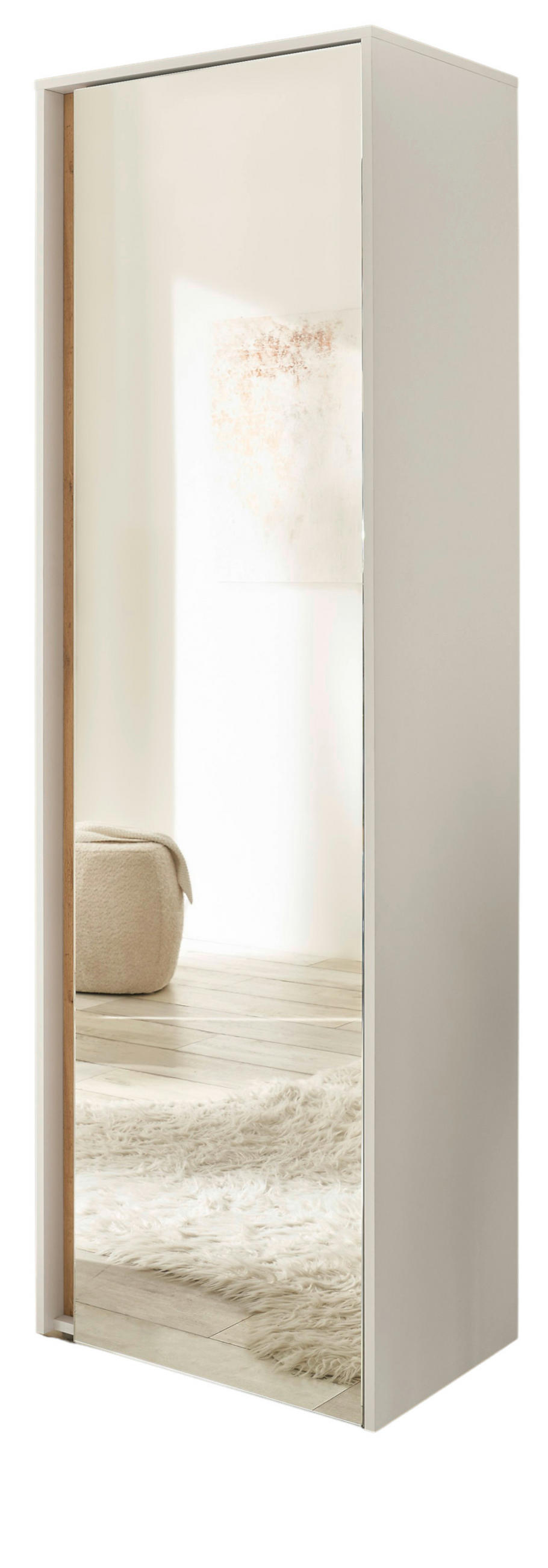 GARDEROBENSCHRANK weiß, Eiche Wotan 60 cm, Schuhschrank mit Spiegel - Eiche Wotan/Schwarz, Holzwerkstoff/Kunststoff (60/200/40cm) - Furn.Design