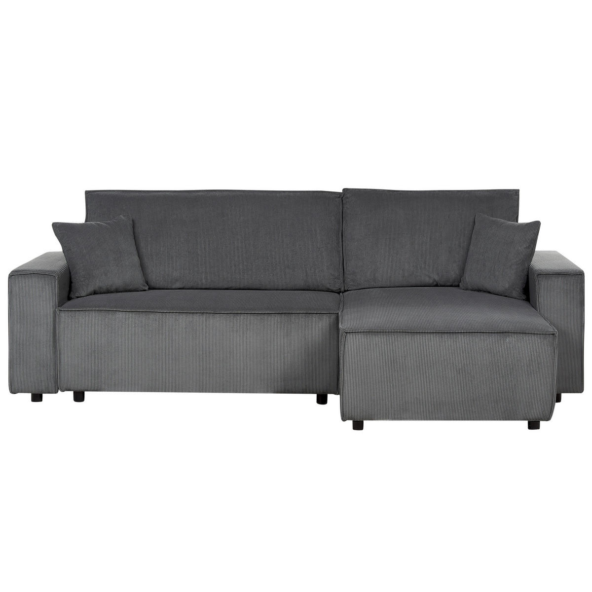 2-SITZER-ECKSOFA Cord graphitgrau rechtsseitig mit Schlaffunktion Abacka - Schwarz/Grau, Textil (247/147cm) - Beliani