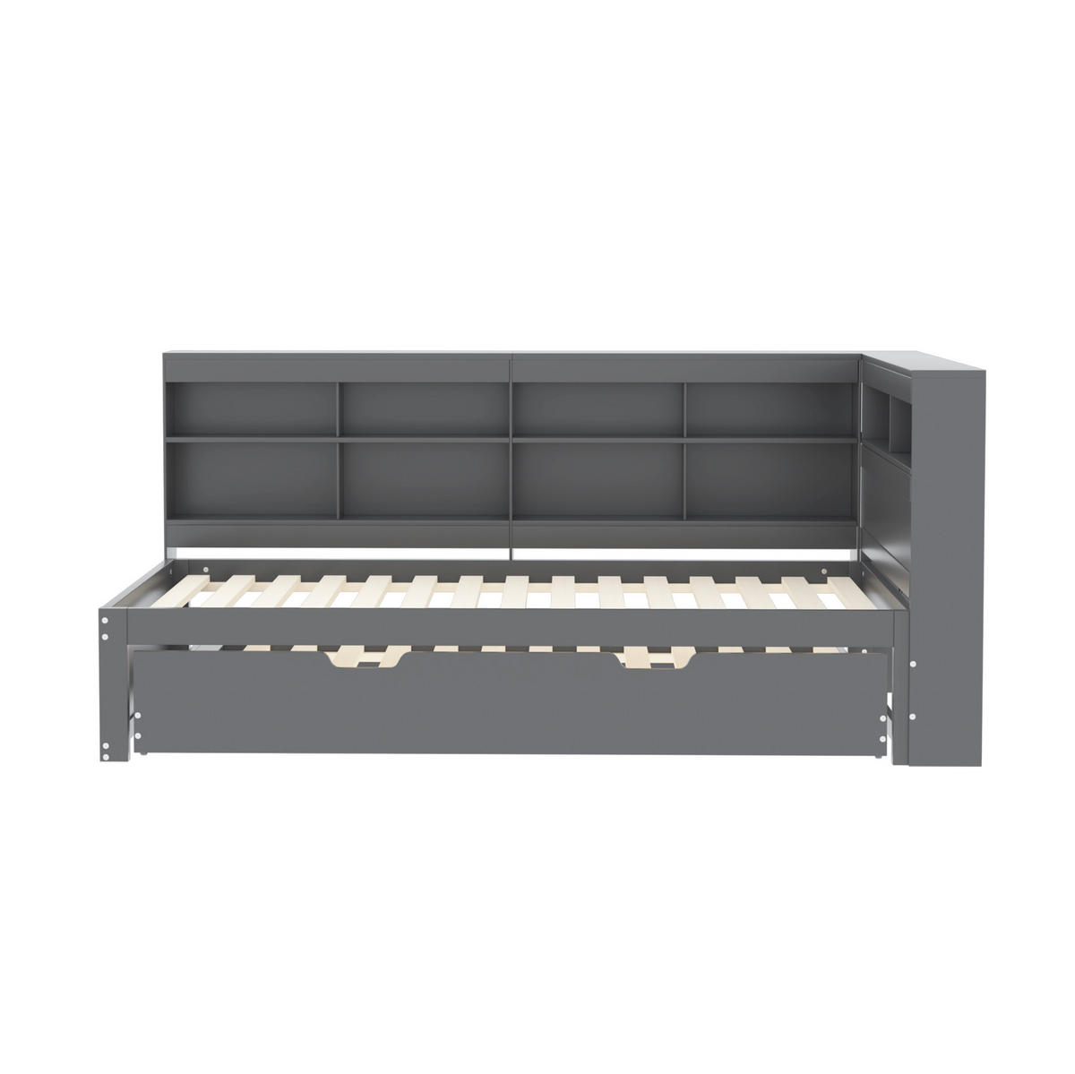MULTIFUNKTIONSBETT 90/200 cm Grau mit USB-Buchse und Stauraum aus Massivholz - Grau, Holz (90/200cm) - OKWISH
