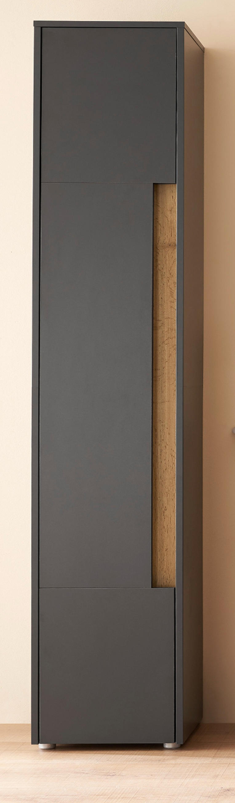 BAD-HOCHSCHRANK grau matt, Wotan Eiche, Badschrank 34 x 200 cm - Eiche Wotan/Schwarz, Holzwerkstoff/Kunststoff (34/199/34cm) - Furn.Design