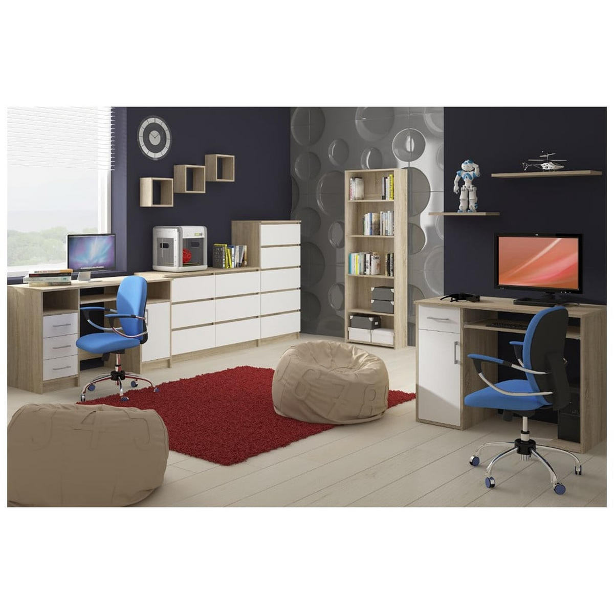 SCHREIBTISCH Eiche Sonoma, Weiß 74/90/50 - Weiß, Holzwerkstoff (50/90/74cm) - RAUMHIRSCH FURNITURE