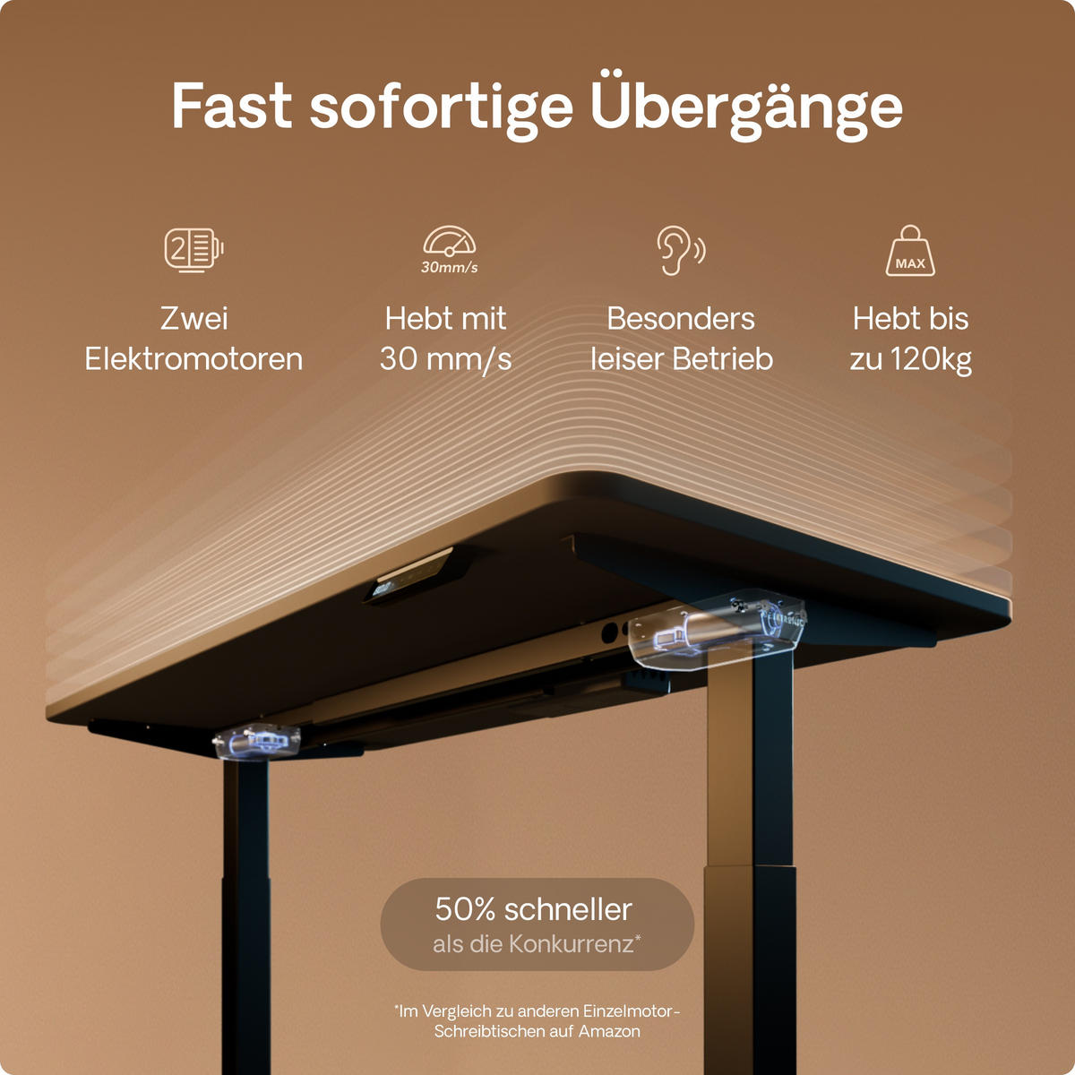 SCHREIBTISCH Elektrisch Höhenverstellbarer HomeOne 120x60cm Schwarz/Schwarz mit Memory-Funktion, Anti-Kollisions Technologie - Schwarz, Holzwerkstoff (60/120/72cm) - Desktronic