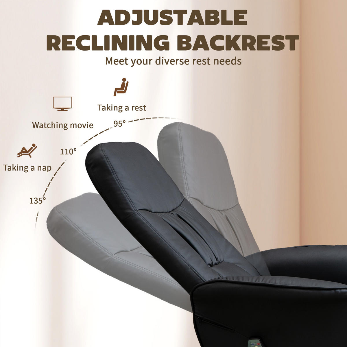 RELAXSESSEL Massagesessel mit Liegefunktion Fußhocker Stauraum TV-Sessel Schwarz - Schwarz, Kunststoff/Metall (81/105/76cm) - HOMCOM
