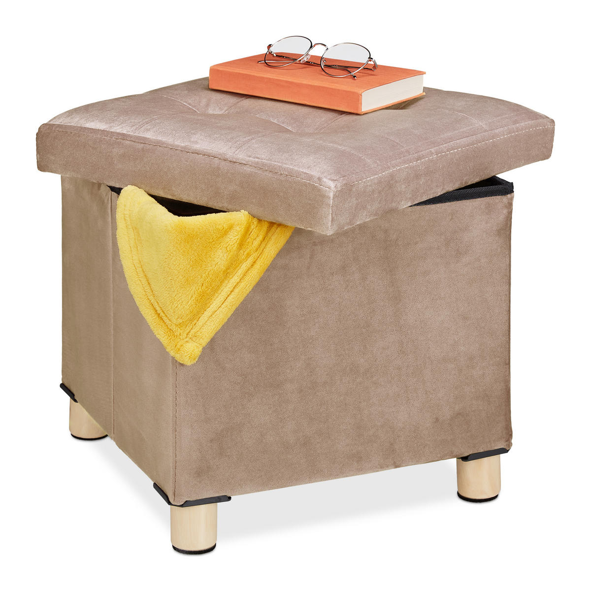 SAMTHOCKER - Creme, Holz/Holzwerkstoff (38/35/38cm) - Relaxdays