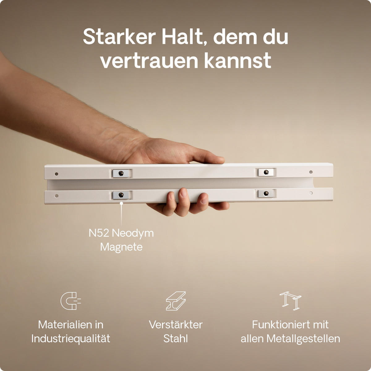 MAGNETISCHER Kabelkanal Schreibtisch Weiß, 37x5x2,5cm - Weiß, Metall (37/5/2.5cm) - Desktronic