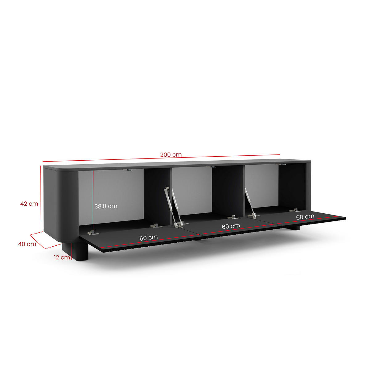 TV-SCHRANK Hängende RTV Kommode 200 cm Misterio mit Lamellen Schwarz - Schwarz, Holzwerkstoff (200/42/40cm) - Jerpax