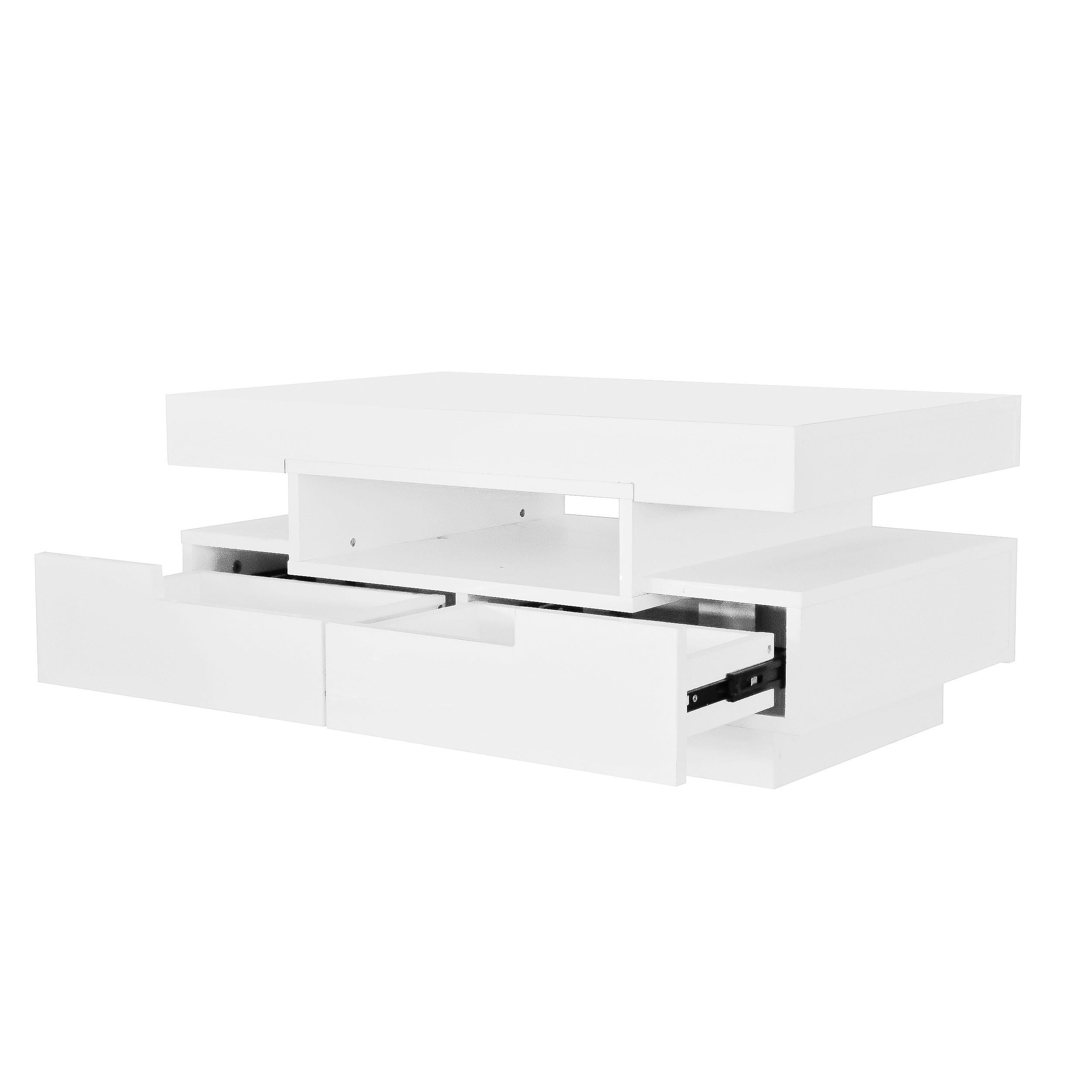 COUCHTISCH Hochglanz mit LED-Leiste & 4 Schubladen - Multicolor, Metall (80/50/36cm) - SHOPENTRA