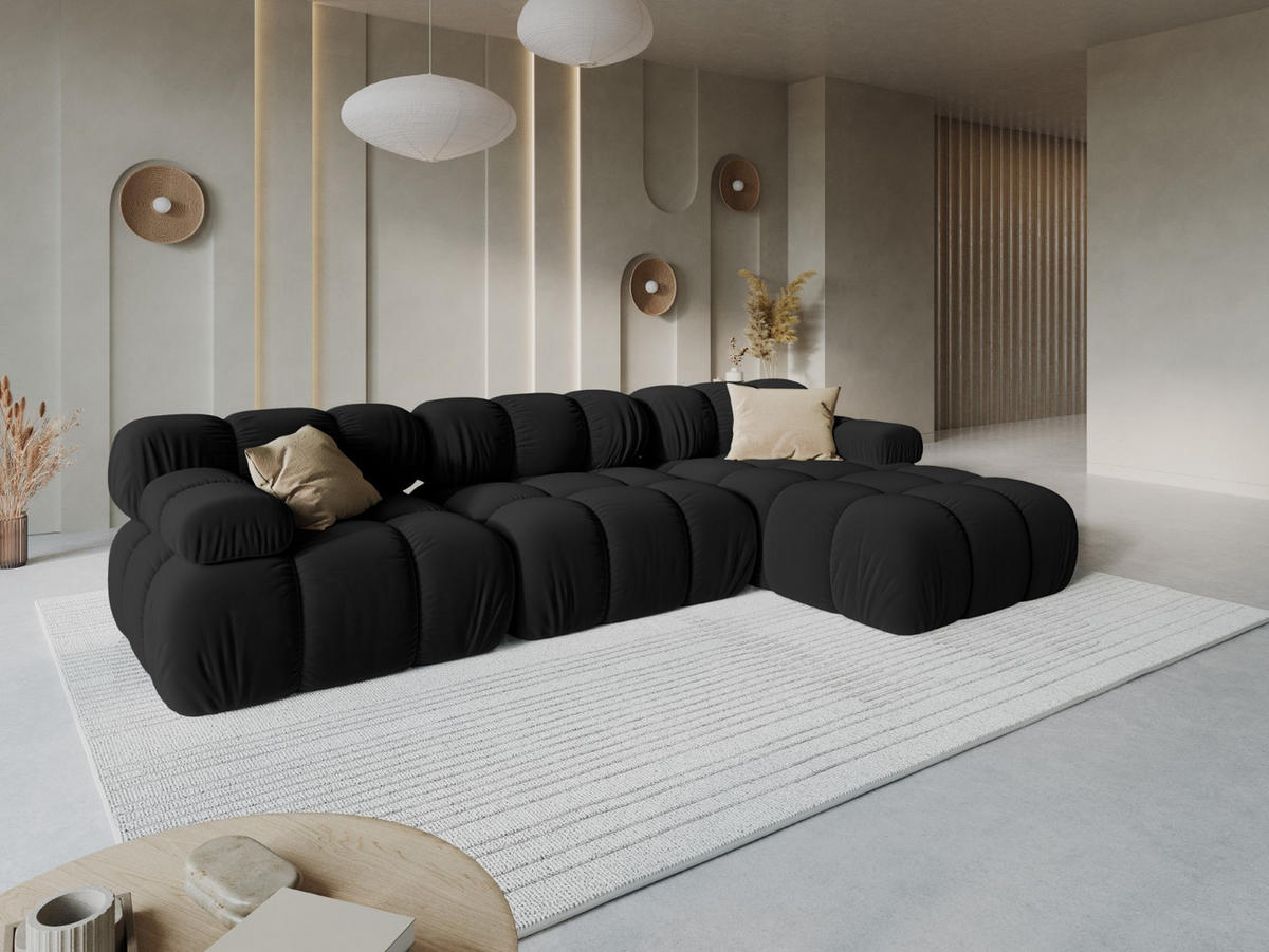 MODULARES-ECKSOFA rechts Bellis aus Samt schwarz 4 Sitzplätze - Schwarz, Textil (122/285cm) - Micadoni