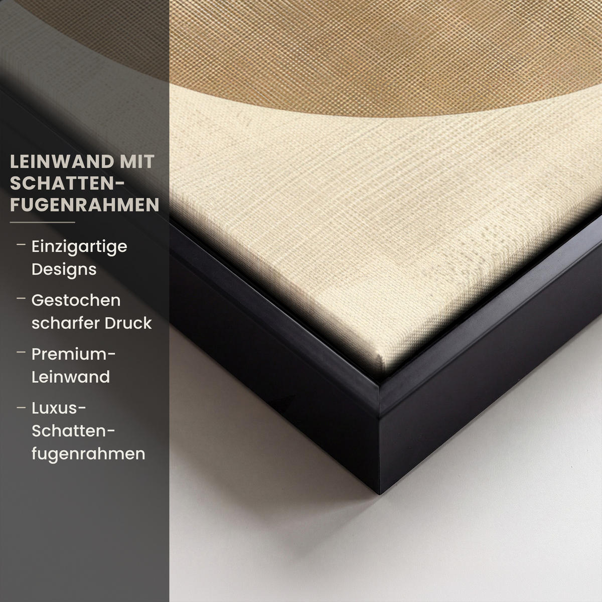 LEINWAND Bilder mit Rahmen - Abstrakt - Geometrische Formen - Schwarz - Gold - 50x70 - Ecru, Textil (50/70cm) - MuchoWow