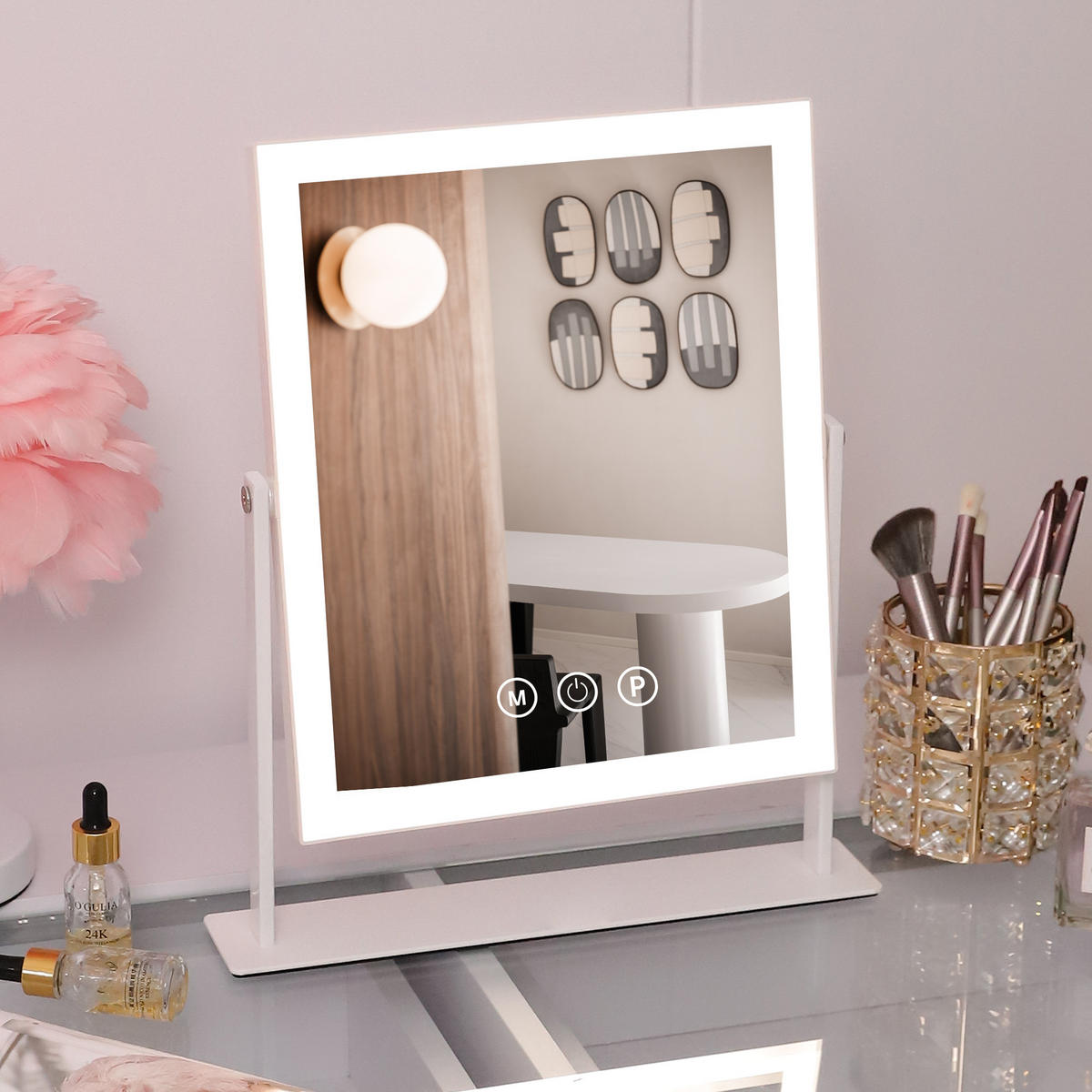 SCHMINKSPIEGEL mit LED Lichtleiste weiß 25/30 cm - Weiß, Metall (25/30/3cm) - VANITII