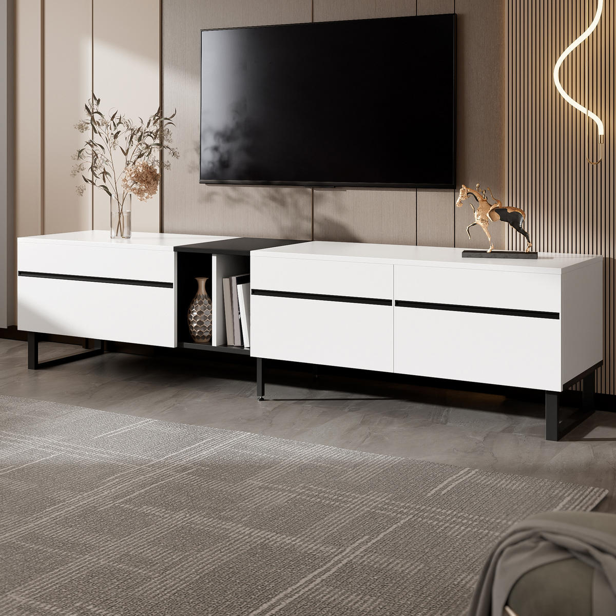 TV-SCHRANK Weiß 180/38/45 cm Klappfach Offene Fächer Doppeltüren - Weiß, Karton (38/45/180cm) - PANGIVO