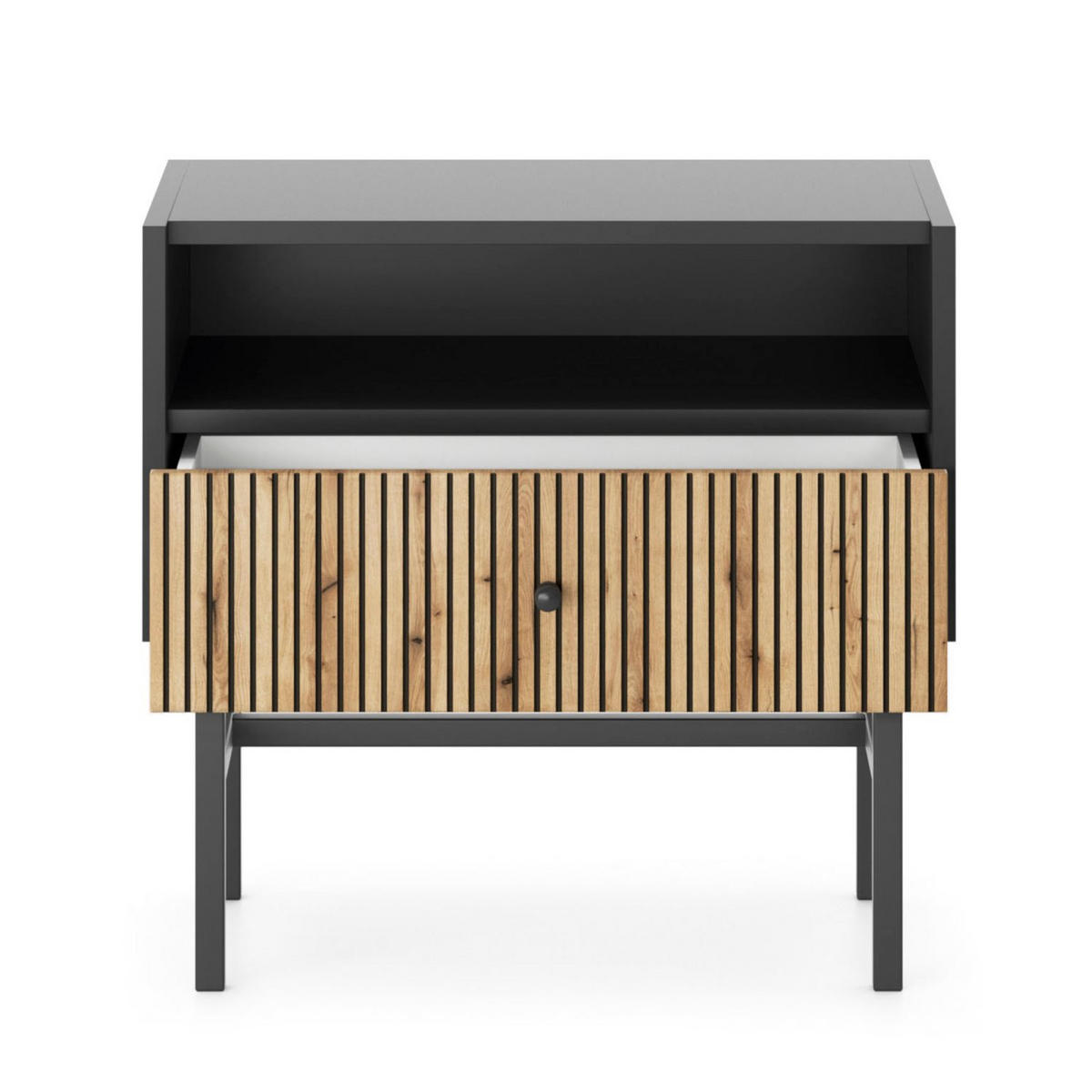 NACHTTISCH Divenos Schwarz / Holzoptik Eiche 54 cm - Eichefarben/Schwarz, Holzwerkstoff/Metall (54.8/52/39cm) - Selsey