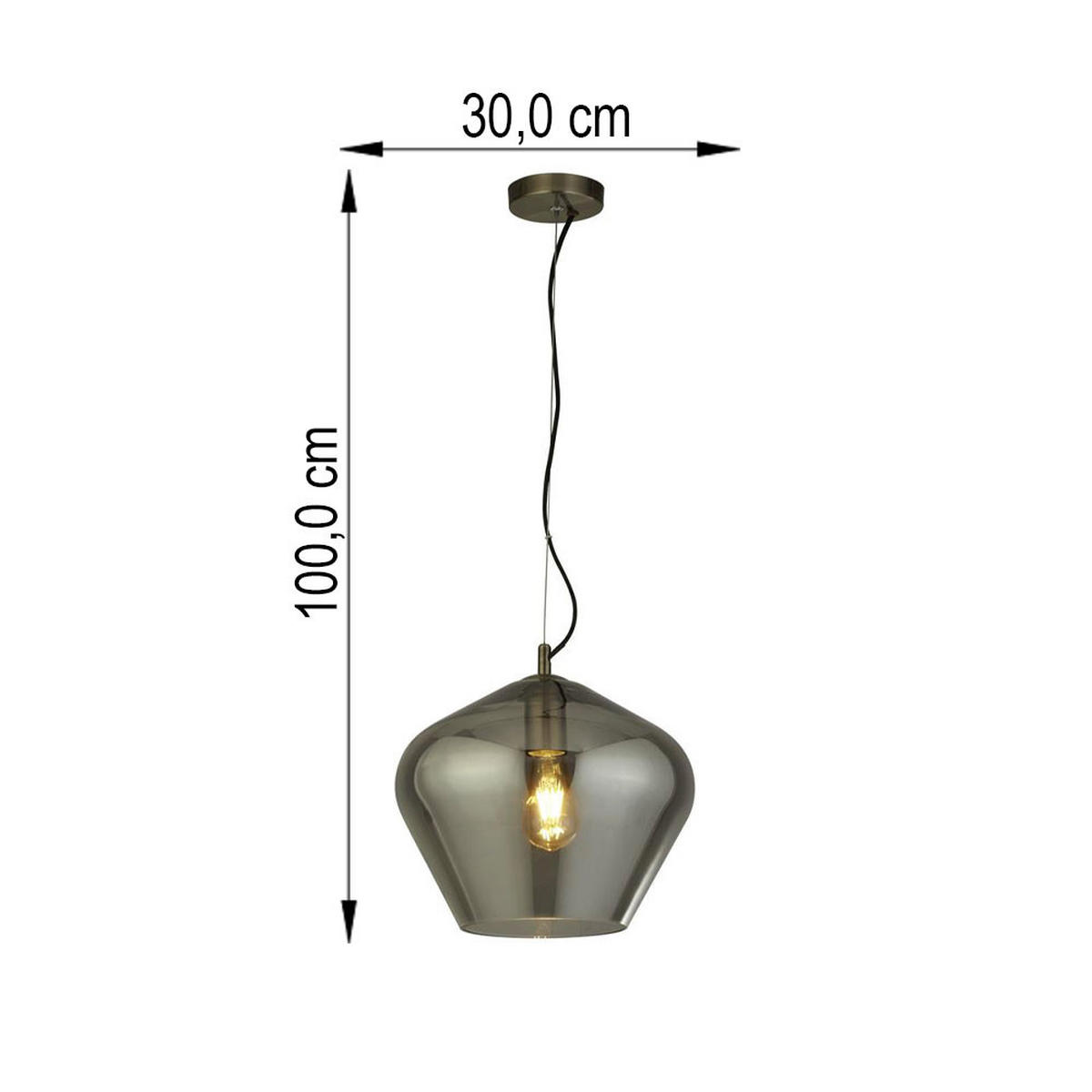 HÄNGELEUCHTE Glas Rauch Grau Altmessing - Grau, Glas (30/30/100cm)