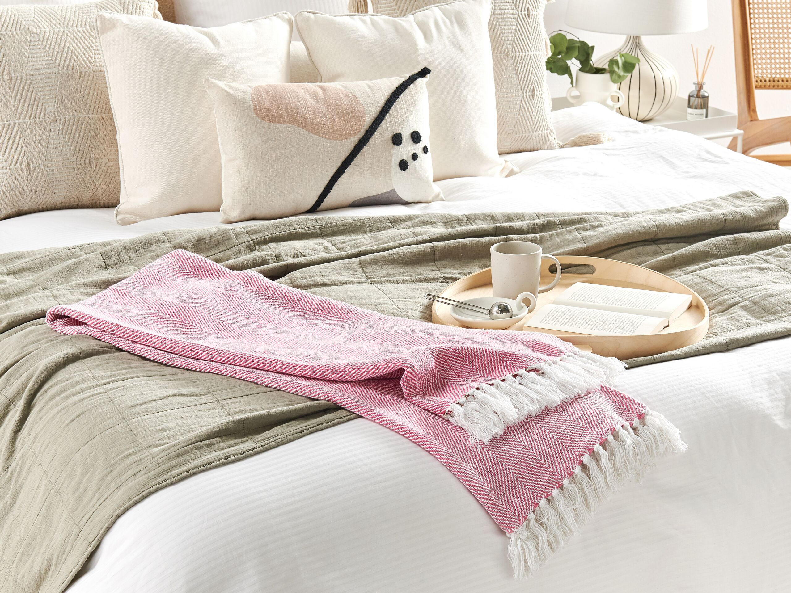 DECKE Rosa Tangier 160/130 cm - Pink, Naturmaterialien/Textil (130/160cm) - Beliani