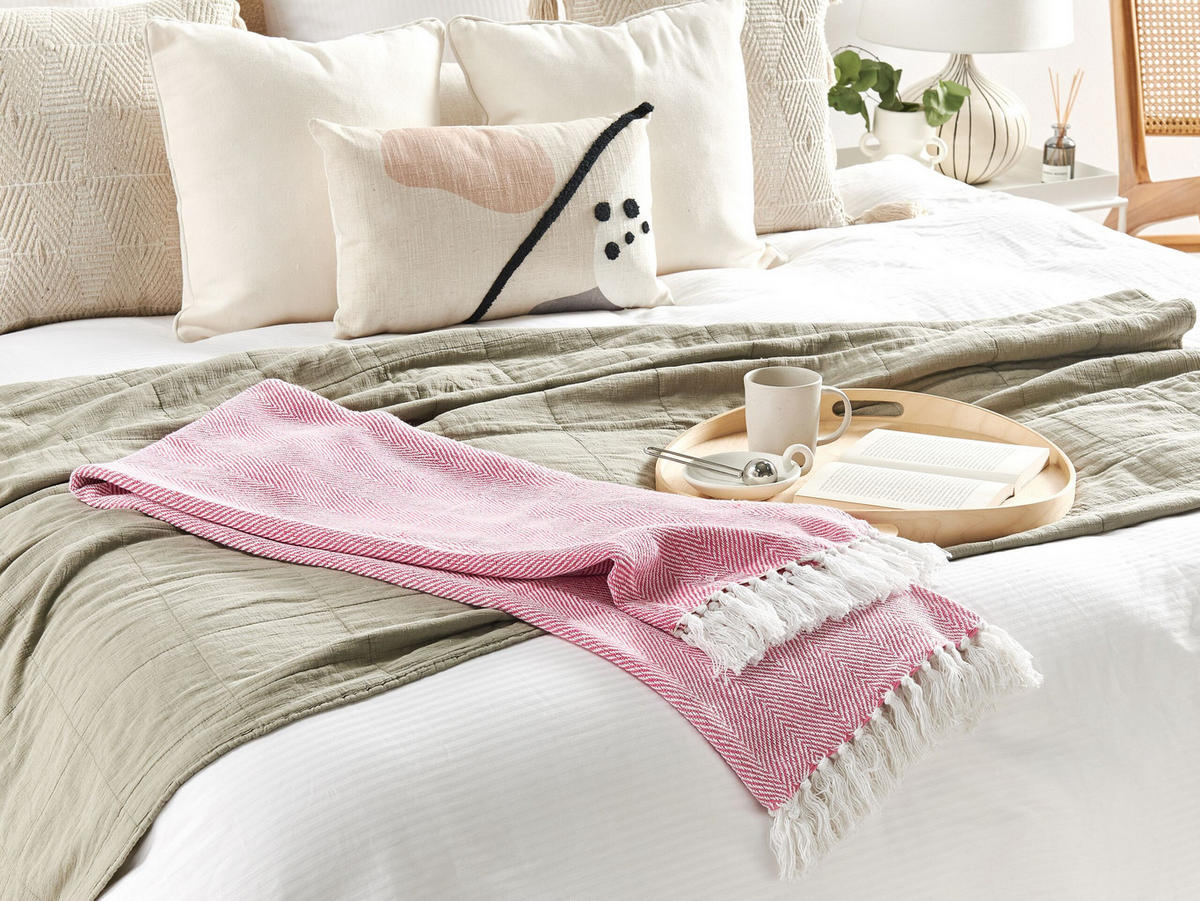 DECKE Rosa Tangier 160/130 cm - Pink, Naturmaterialien/Textil (130/160cm) - Beliani