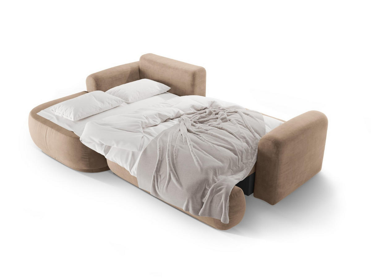 SCHLAFSOFA modular mit Bettkasten links Ella aus Samt dunkelbeige 5 Sitzplätze - Mokka, Textil (174/271cm) - Micadoni