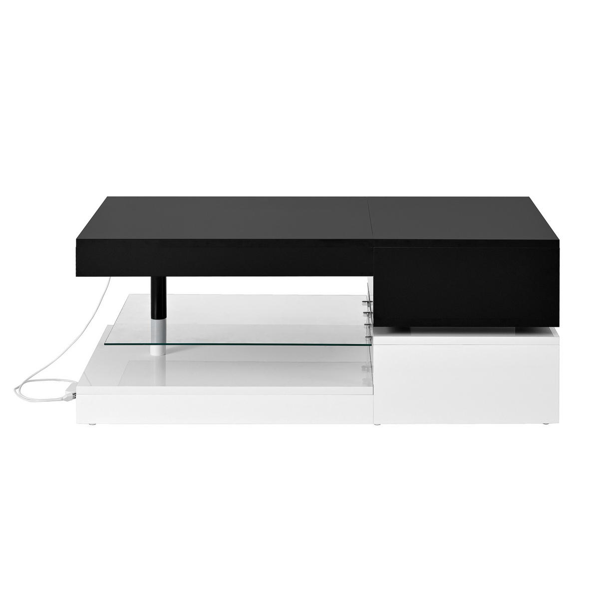 COUCHTISCH 90/45/35,5 cm mit LED-Beleuchtung und Glasablage in Schwarz/Weiß - Schwarz, Holzwerkstoff (90/45/35.5cm) - Flora Grace