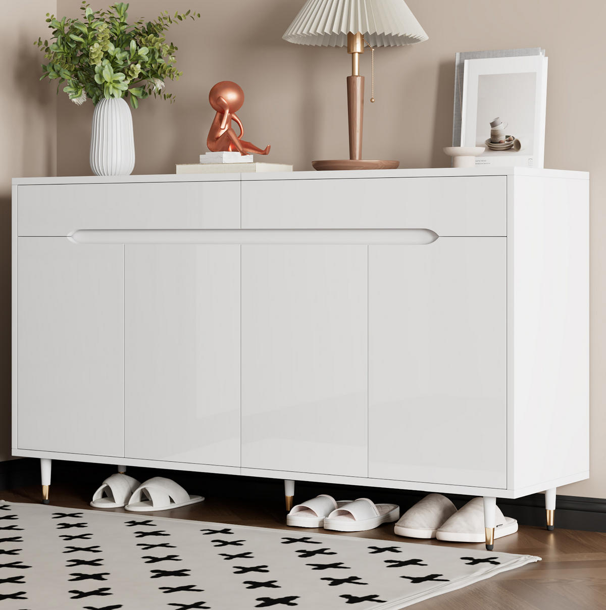 SCHUHSCHRANK 140/39/84 cm in Weiß mit 2 Türen, 2 Schubladen und Soft-Close - Weiß, Holzwerkstoff (140/84/39cm) - BEAOK