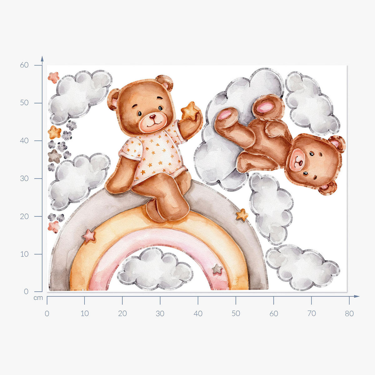 WANDAUFKLEBER 60x79cm - Aquarell-Regenbogenbären - Multicolor, Kunststoff (60/79/0.1cm) - Wallfluent