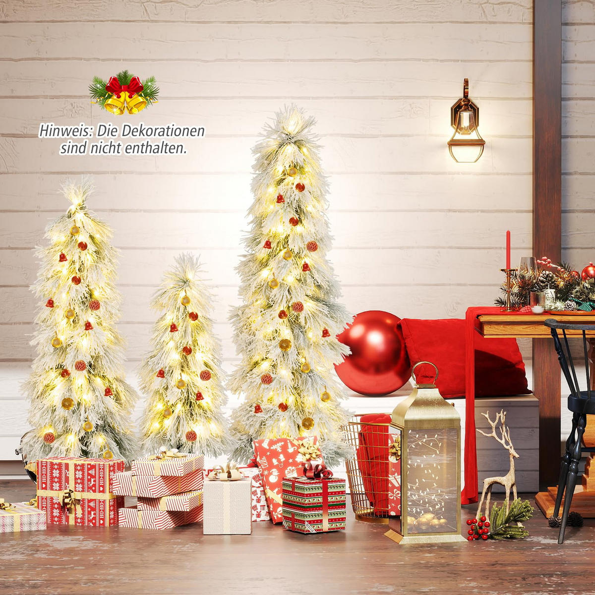 WEIHNACHTSBAUM Tannenform mit warmweißer Beleuchtung und Schnee 90/120/150 cm weiß - Weiß, Metall (150cm) - COSTWAY