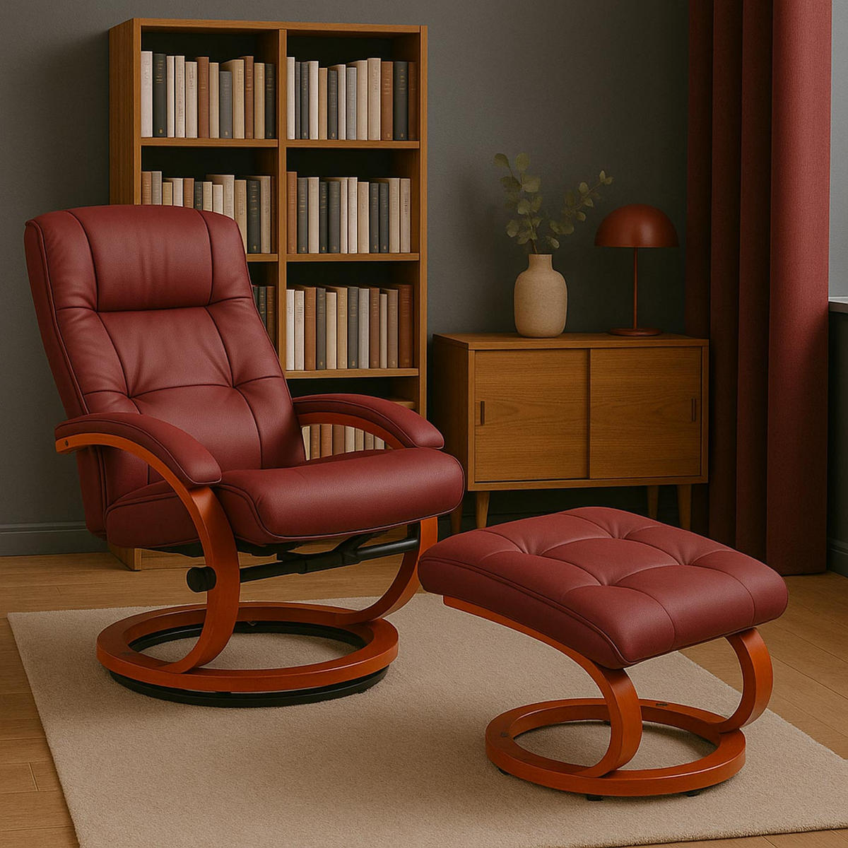 MASSAGESESSEL inkl. Fußhocker bequem und gemütlich HxBxT 98x66x89cm Kunstleder Bordeaux - Bordeaux, Kunststoff (66/98/89cm) - BERLINLODGE