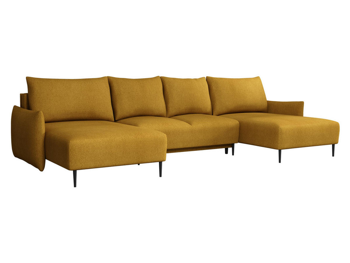 WOHNLANDSCHAFT Santi U - Gelb/Schwarz, Holz/Textil (328/88/160cm) - MIRJAN24