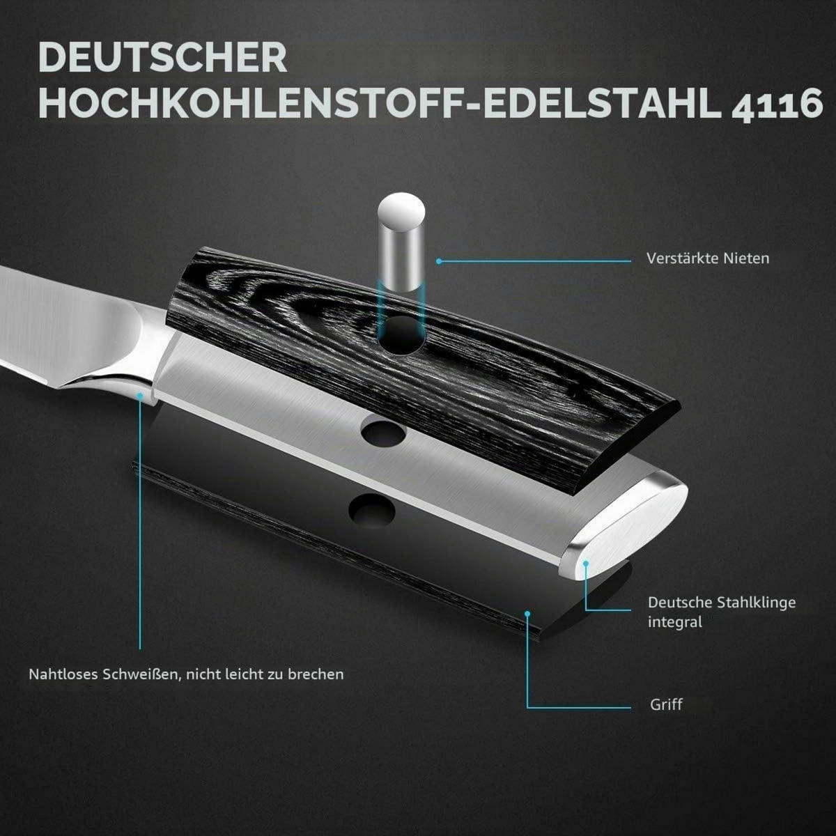 KÜCHENMESSER-SET 2-teilig mit Holzgriff und Schutzhülle - Silberfarben, Metall (13cm)