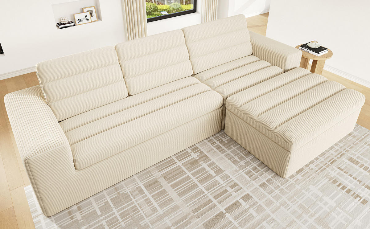 ECKSOFA DE-33183 modular rahmenlos mit Hocker Beige - Beige, Metall (253/161cm) - ComfortXL