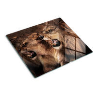 GLASPLATTE 60x52 cm Brüllende Löwen - Braun, Glas (60/0.4/52cm) - TULUP