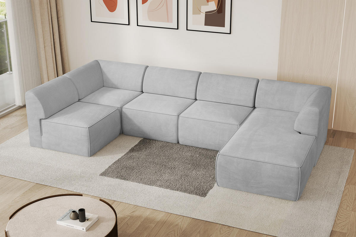 WOHNLANDSCHAFT Ottomane Rechts MOVO-L 345x180x78 cm Grau Cord - Grau, Holzwerkstoff/Kunststoff (180/78/345cm) - ALTDECOR