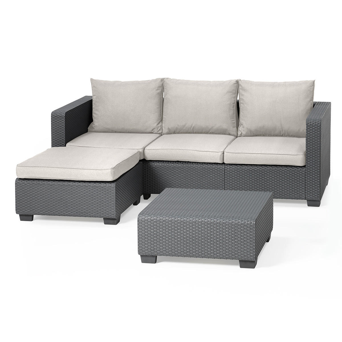 GARTENSOFA Salta 3-Sitzer mit Hocker, Tisch und Kissen in Sand - Anthrazit, Textil - Keter