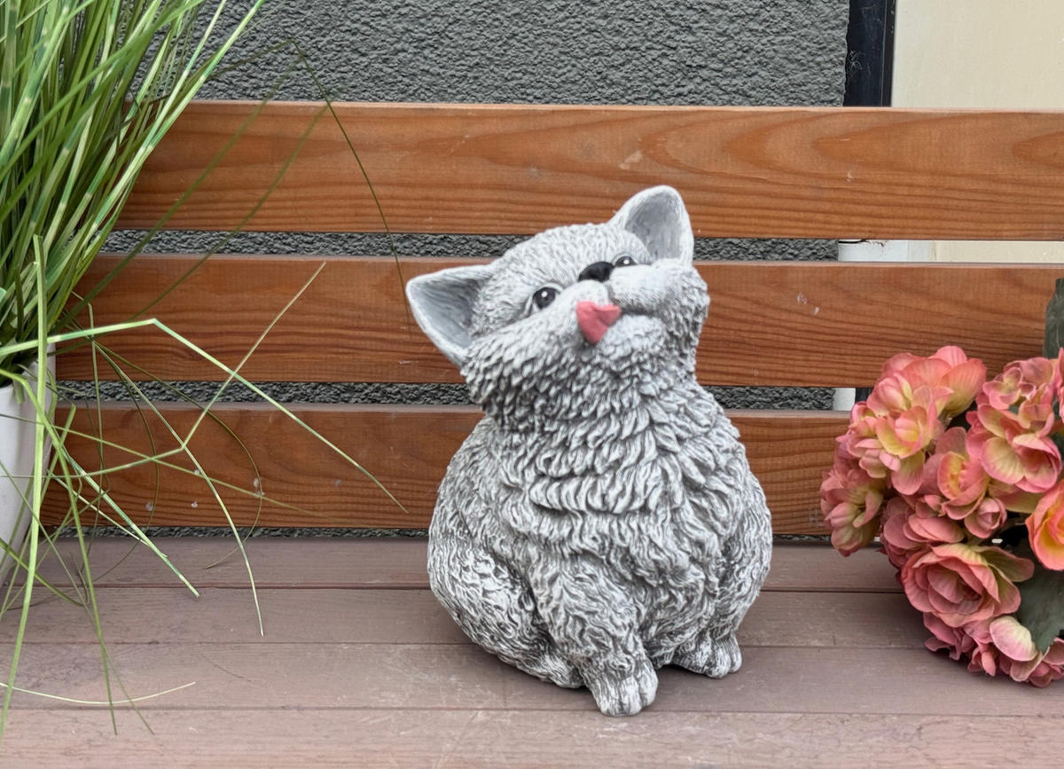 STEINFIGUR Katze Wilma frostfest, massiv - Grau, Stein (21/16/15cm) - stoneandstyle