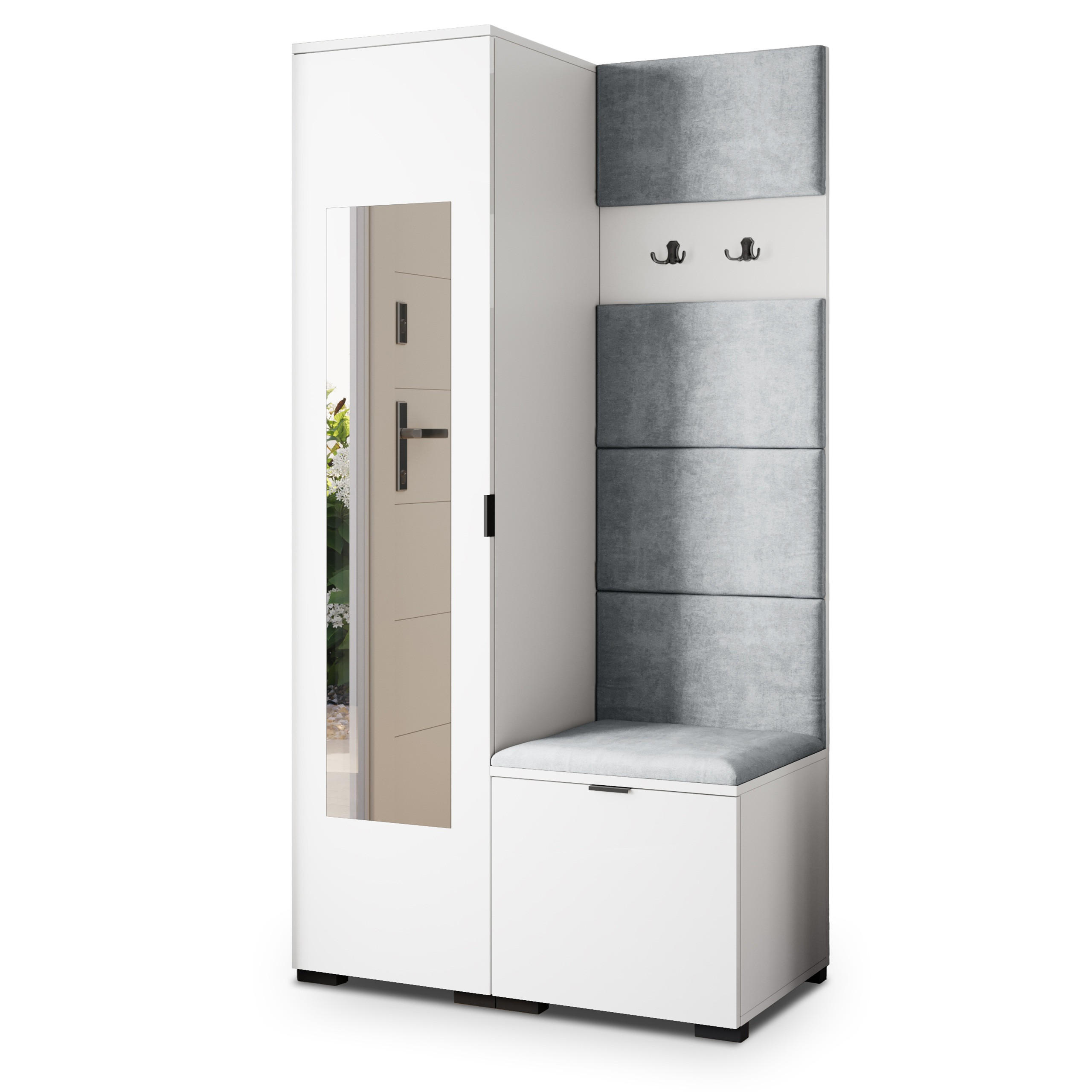 Masseno Garderobenschrank Weiß, Hellgrau 95x181x51 cm