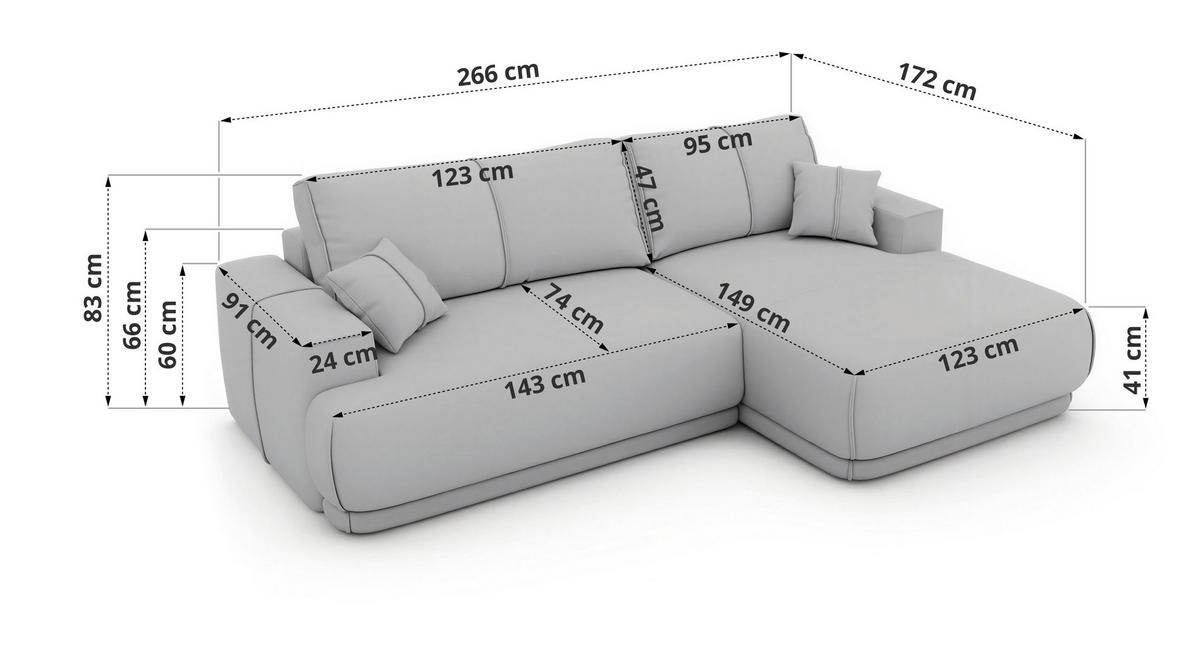 ECKSCHLAFSOFA RINA L Dunkelgrau Velvet - links - Dunkelgrau/Schwarz, Kunststoff/Textil (266/172cm) - MKS