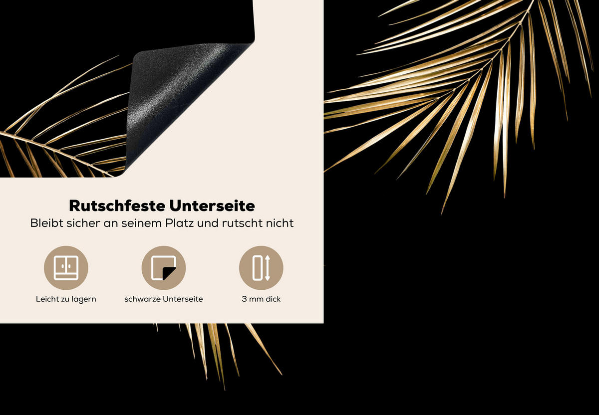 HERDABDECKPLATTE Blätter - Pflanzen - Gold - Schwarz - Luxus 75x52 cm - Goldfarben, Kunststoff (75/0.2/52cm) - MuchoWow