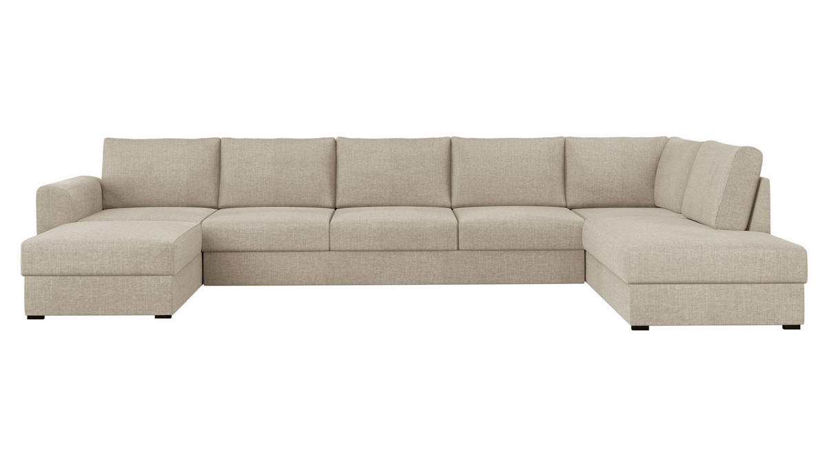 WOHNLANDSCHAFT Wilma Large Premium, Seite: Rechts - Beige/Schwarz, Holz/Textil (370/85/186cm) - MIRJAN24