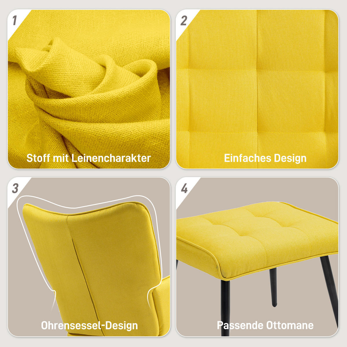 SCHAUKELSTUHL Set mit Hocker Polyesterbezug 64/89/90 cm Gelb - Gelb, Textil (89/90/64cm) - Redom
