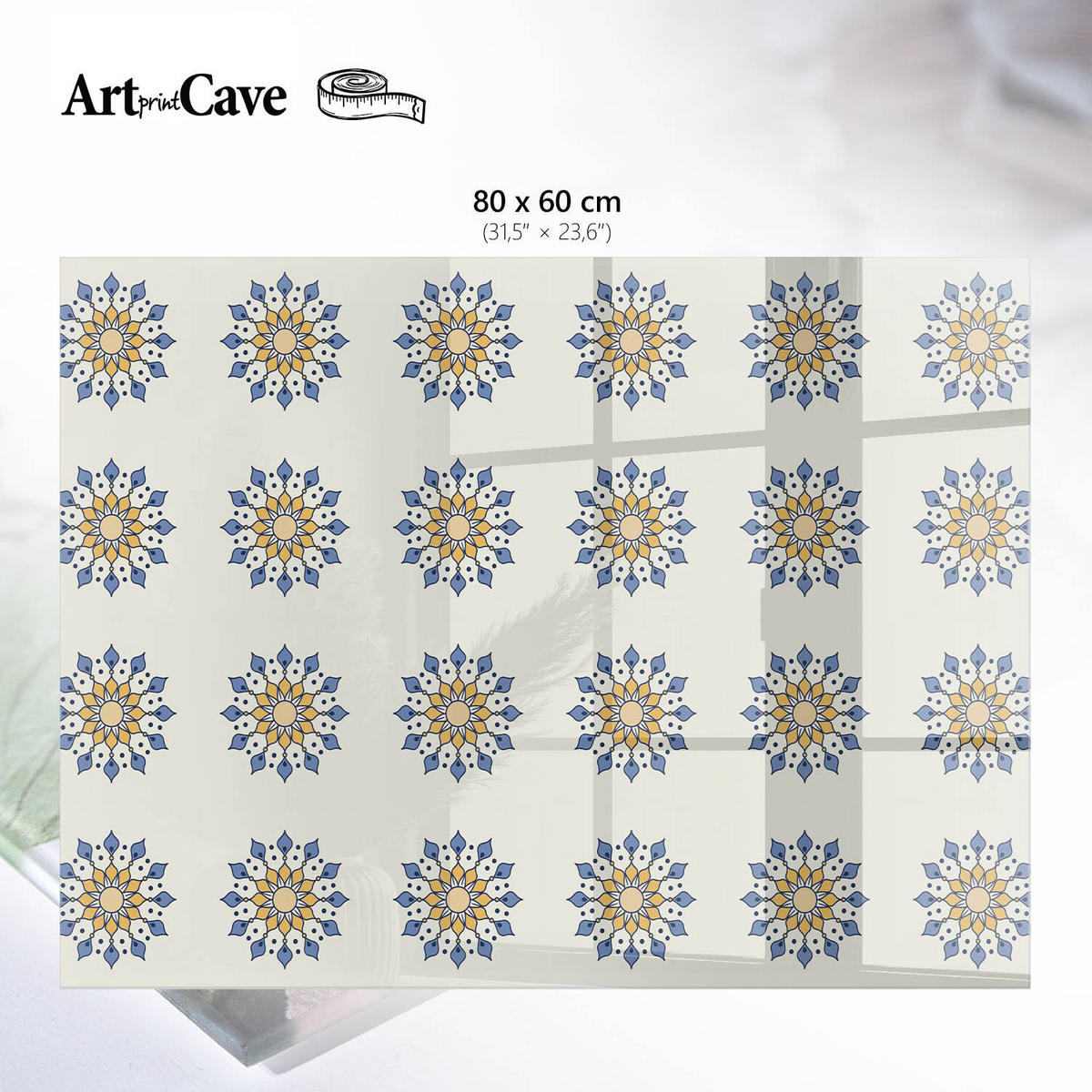 GLASPLATTE 80x60 cm – Symmetrische Mandalas - Blau, Glas (0.4/80/60cm) - ArtPrintCave