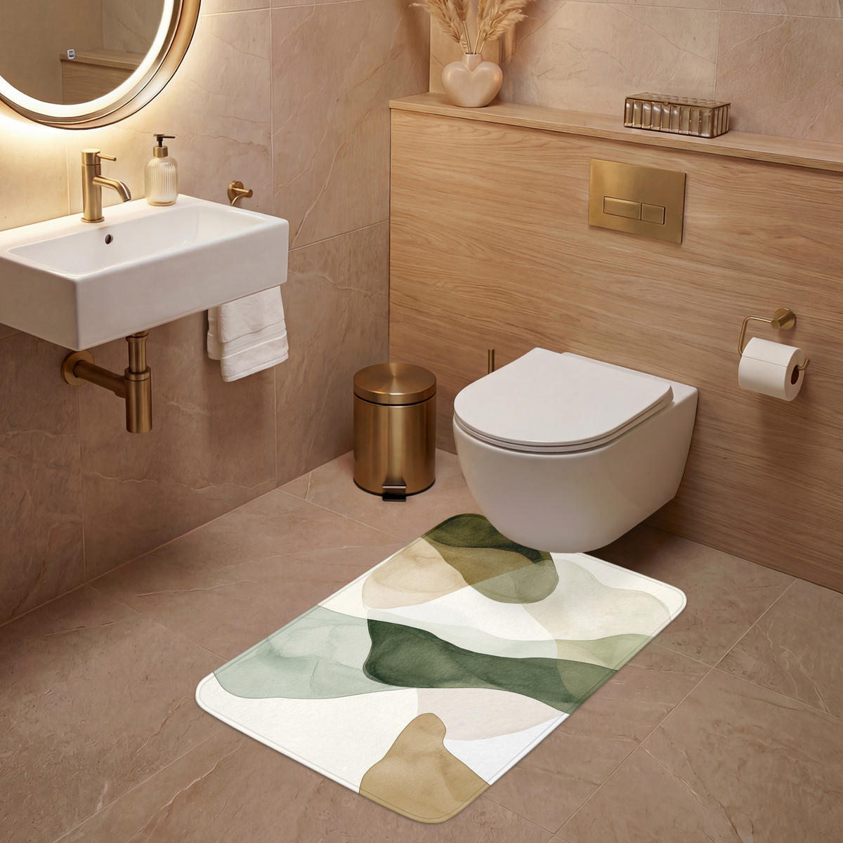 WC-VORLEGER Japandi - Abstrakt - Grün Toilettenvorleger 60x90 cm - Grün, Kunststoff/Textil (60/1cm) - OnlyWow