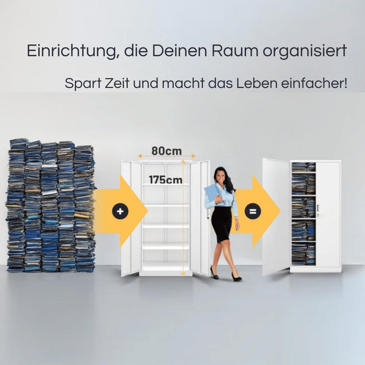 AKTENSCHRANK abschließbar KADO mit Flügeltüren 175x80x40cm Weiß - Weiß, Metall (80/175/40cm) - DELUKE