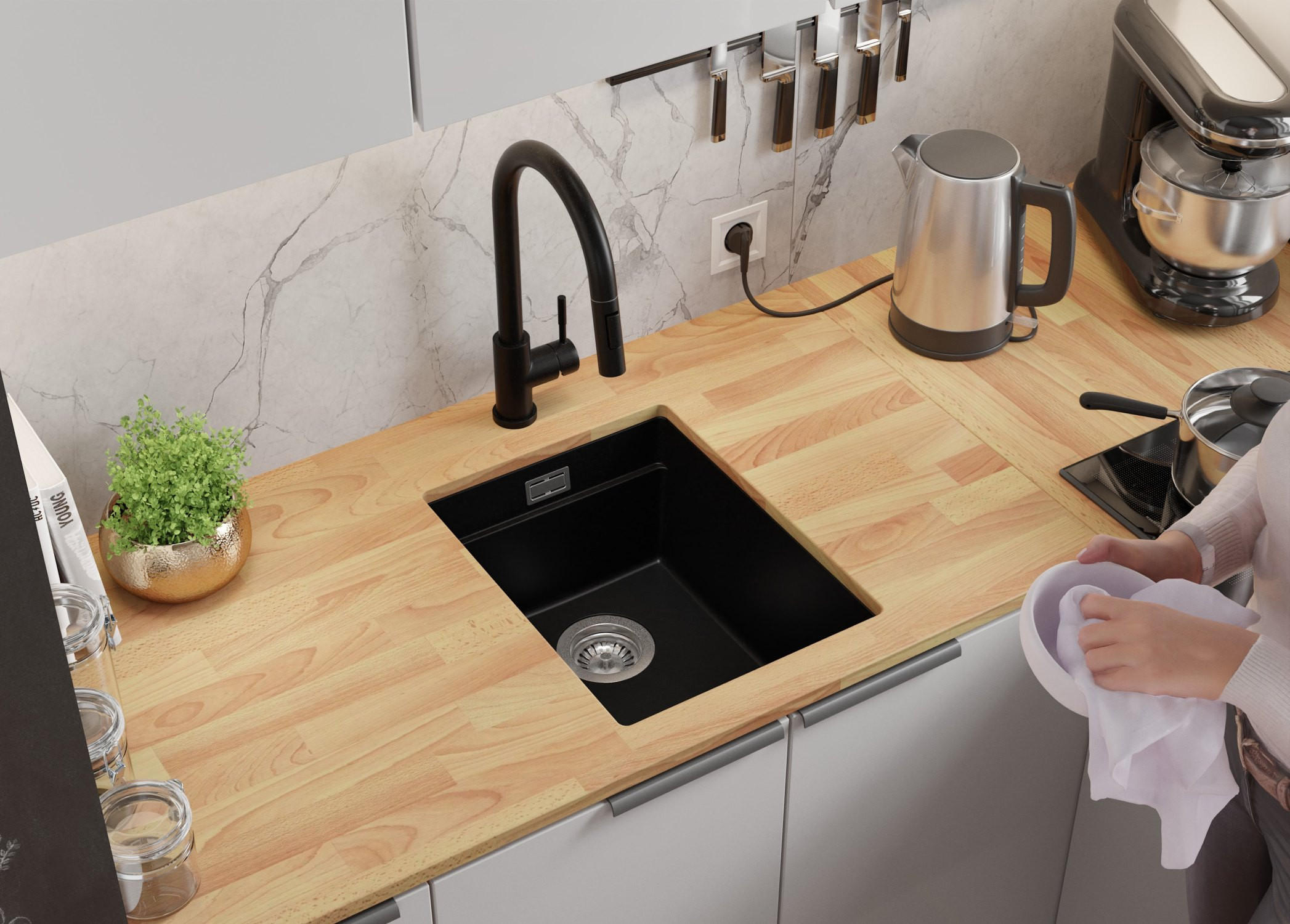 Thumbnail - Primagran Unterbauspüle, Schwarz, Schwarz, Schwarz, Schwarz, Kunststoff, Rechteckig, 36x20x47 cm, Küchen, Küchenausstatt...