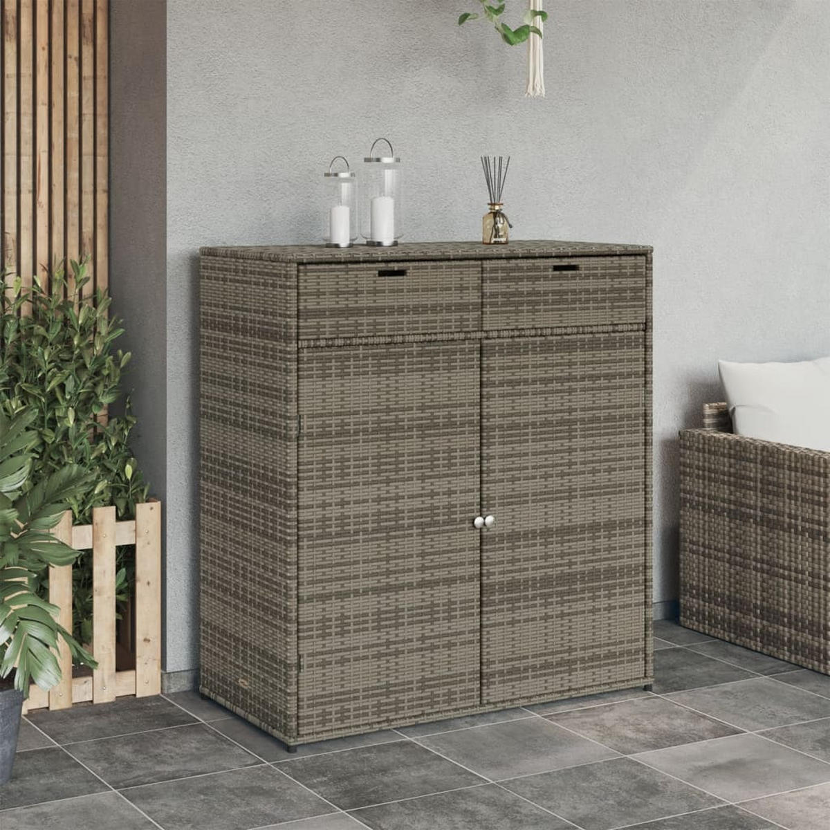 GARTENSCHRANK Grau 105x55x113 cm Poly Rattan - Grau, Kunststoff (105/113/55cm) - furnicato