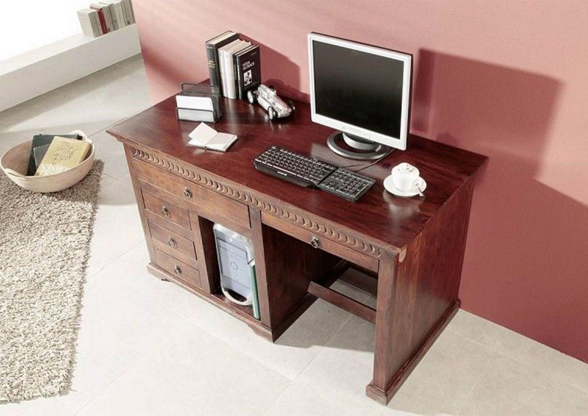 SCHREIBTISCH Akazie 140x64x80 nougat lackiert OXFORD #511 - Dunkelbraun, Holz (64/140/80cm) - Massivmoebel24