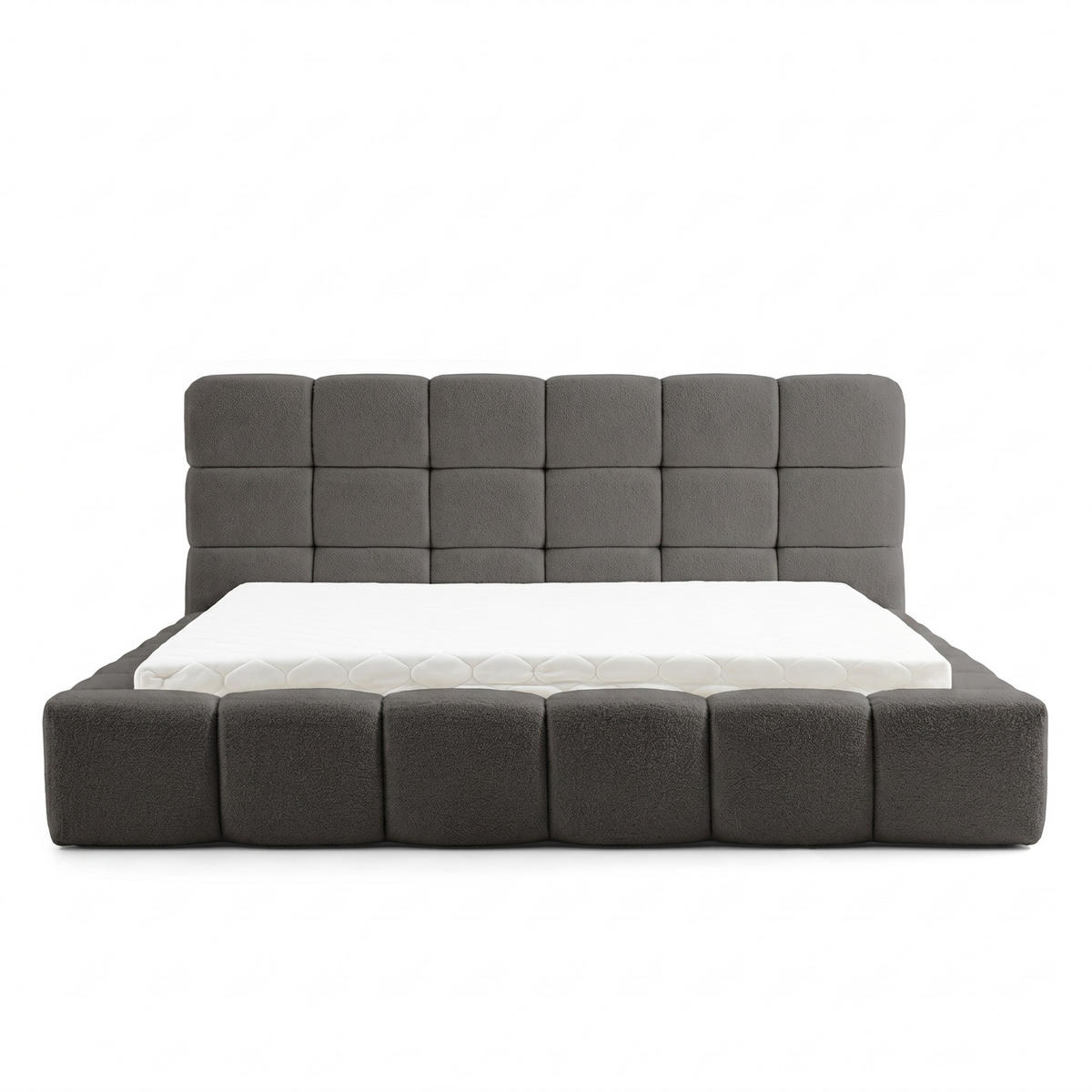 POLSTERBETT AMITY MAXI 200x200 cm in Olivgrün, gepolstertes Kopfteil, Lattenrost, Bettkasten, Bouclé-Stoff - Naturfarben/Olivgrün, Holz/Textil (200/200cm) - Muffo