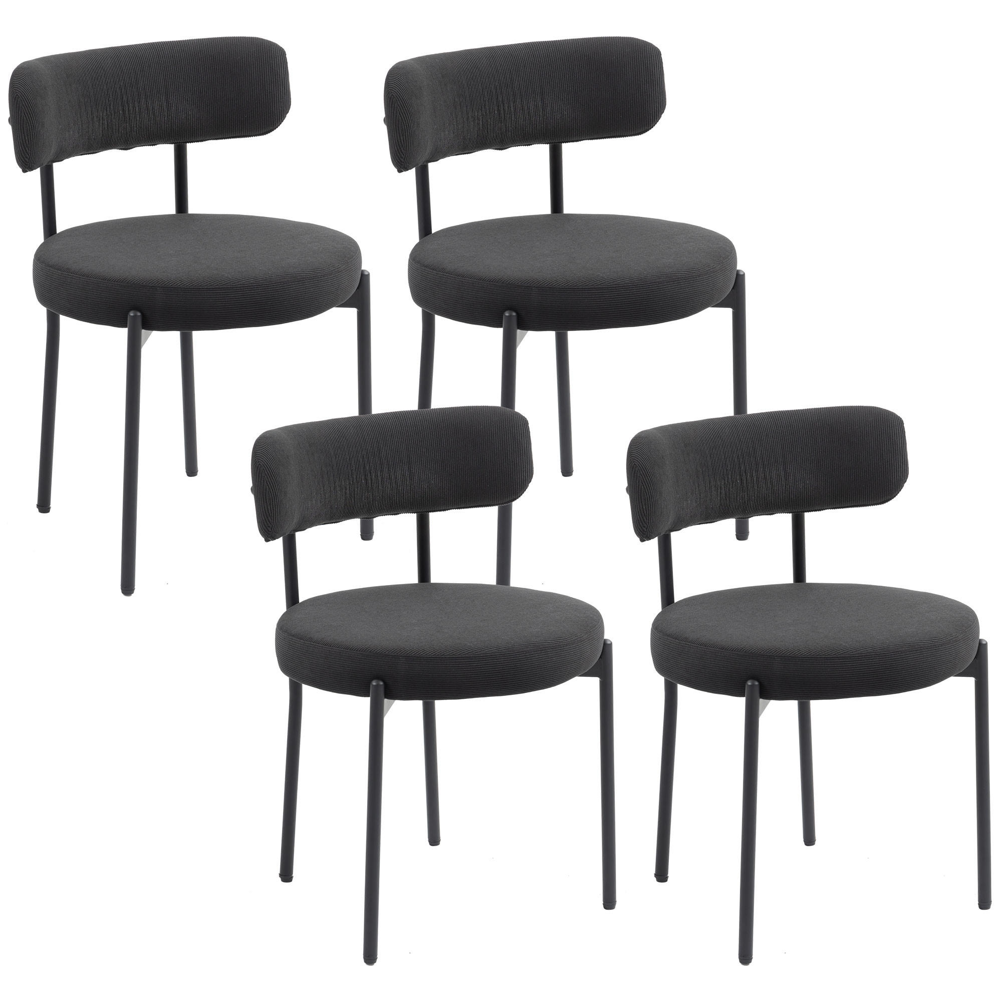 ESSZIMMERSTÜHLE 4er-Set DE-13337 Bouclé-Stoff Schwarz - Schwarz, Metall (51/76/51cm) - ComfortXL